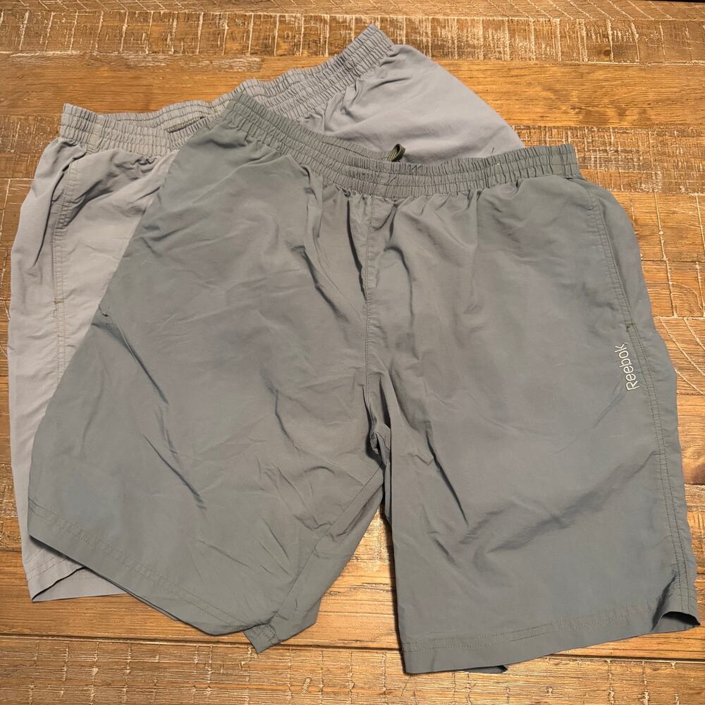 Lot of 2 Reebok Mens XL Athletic Training Shorts Gray Elastic Waist Woven Gym